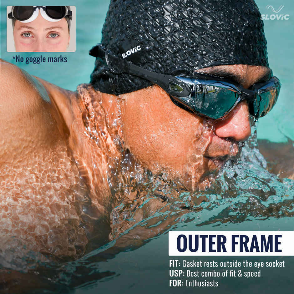 Slovic Premium Swimming Goggles with UV Protection, Ear Plugs & Push Button Adjust