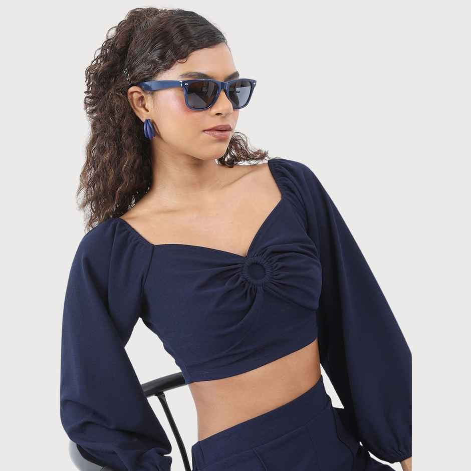 Ketch Women Sweet Heart Neck Top With Trouser Co-ords | Blue | S