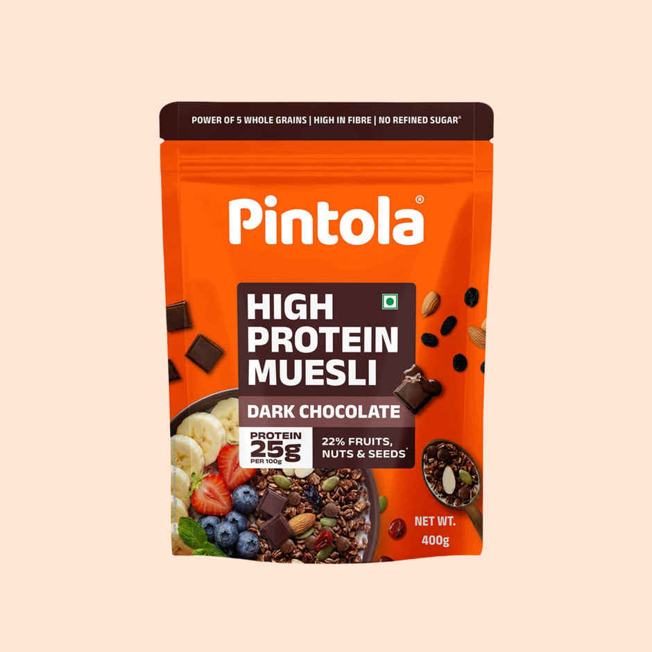 Pintola 25g High Protein Muesli Dark Chocolate & Cranberry, Trans Fat Free