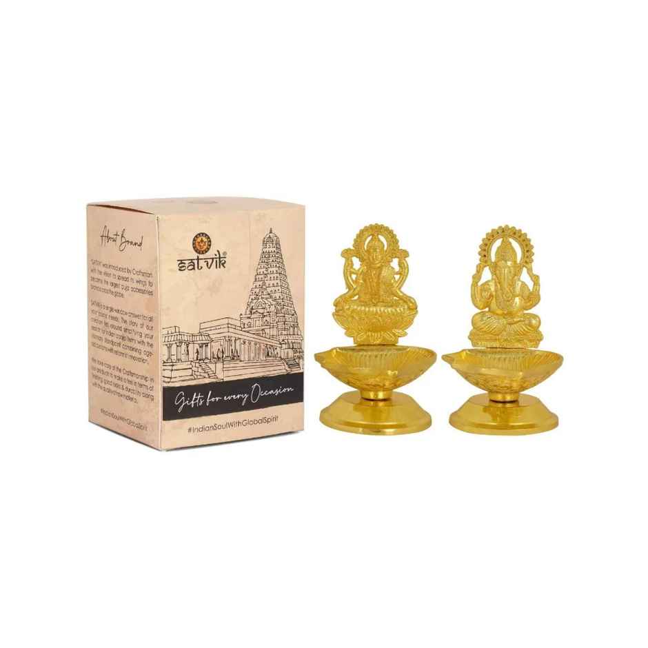 Metal Lakshmi Ganpati Diya | Gold | Traditional | Diya-Pooja | Satvik