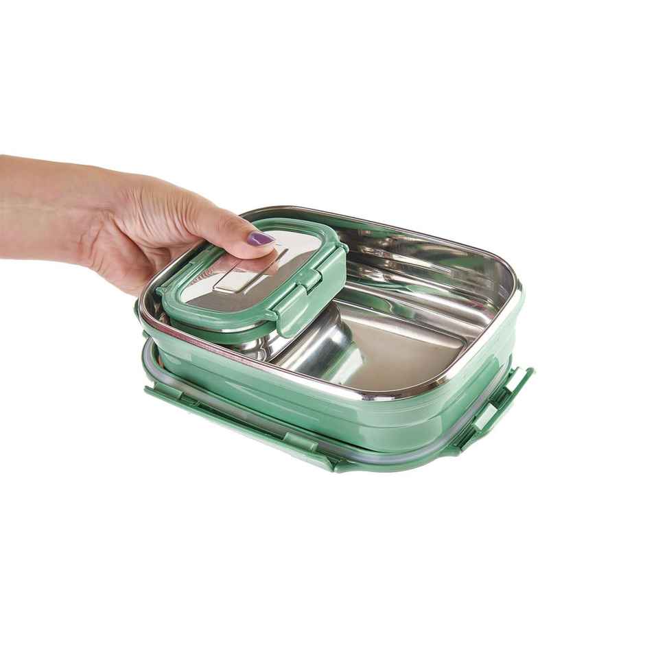 Veigo Jumbo Fun - Stainless Steel Leak Proof Insulated Tiffin W/Veg Box(950+180 ml) Military Green