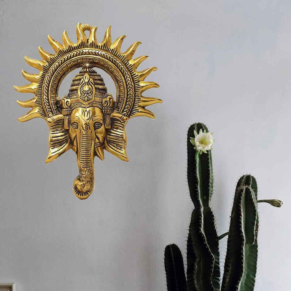 Ganesh Ji with Surya Mukut Wall Hanging in Gold Polish | Devnidhi