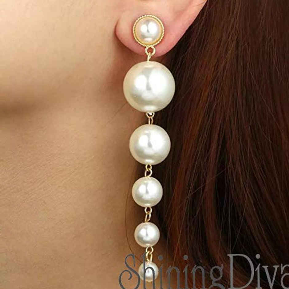 Shining Diva Fashion Stylish Long Gold Plated Drop Earrings for Women and Girls | 9900er