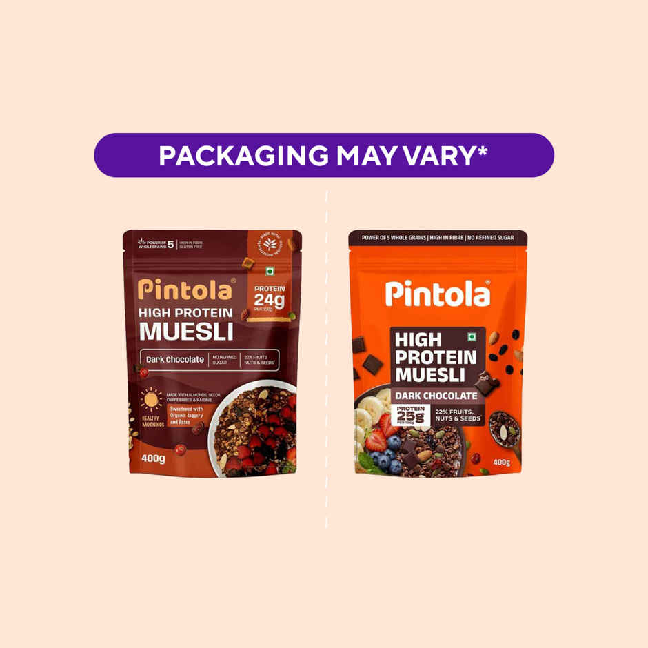 Pintola 25g High Protein Muesli Dark Chocolate & Cranberry, Trans Fat Free