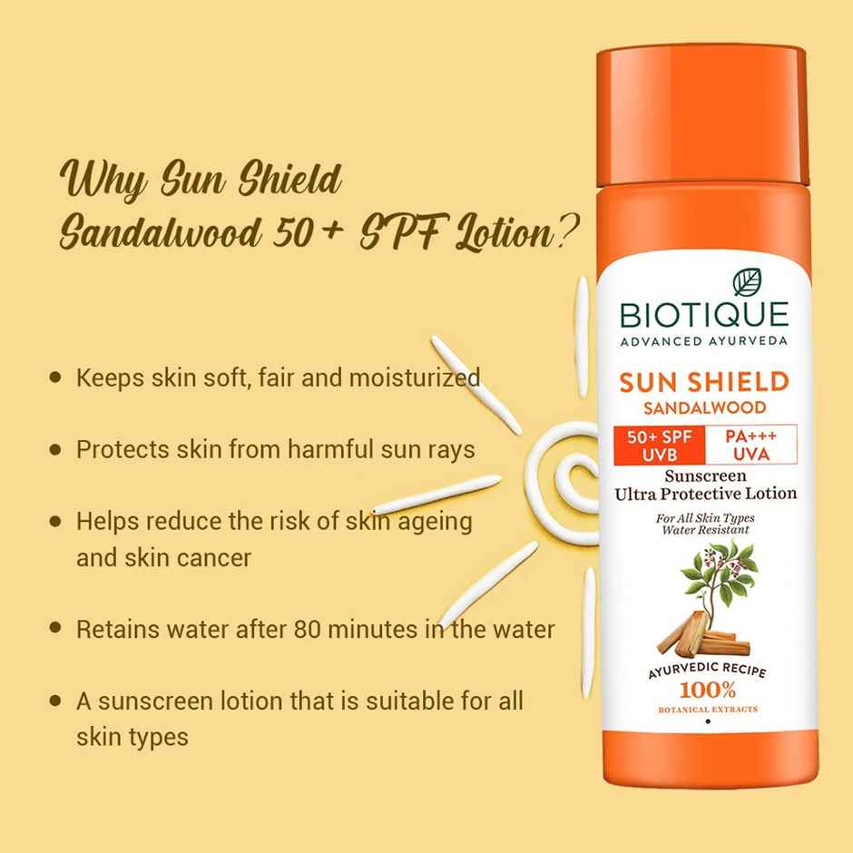 Biotique Sun Shield Sandalwood 50+Spf Sunscreen Lotion