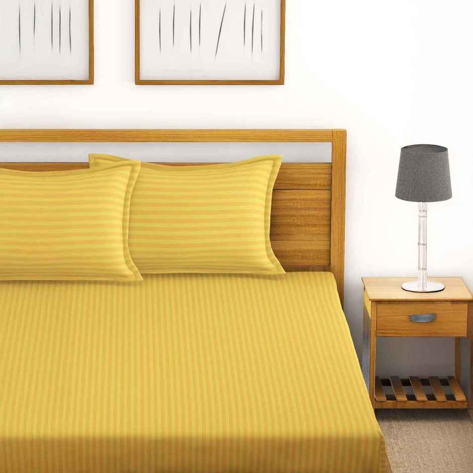 Bianca Super Soft 100% Cotton Satin Stripe Double Bedsheet, 2 Pillow Covers | Hilton | 108 x 108 in