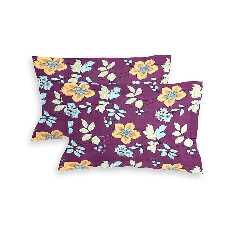 Casacraft by Pepperfry Purple Floral 180 TC Microfiber Double Bedsheet With 2 Pillow Covers