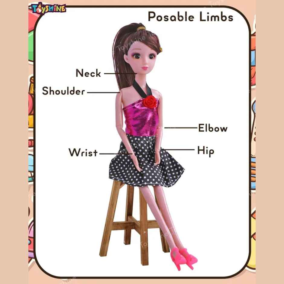 Toyshine Kally Fashion Doll with 3D Eyes | Folding Hands & Glitter Dress | Model D