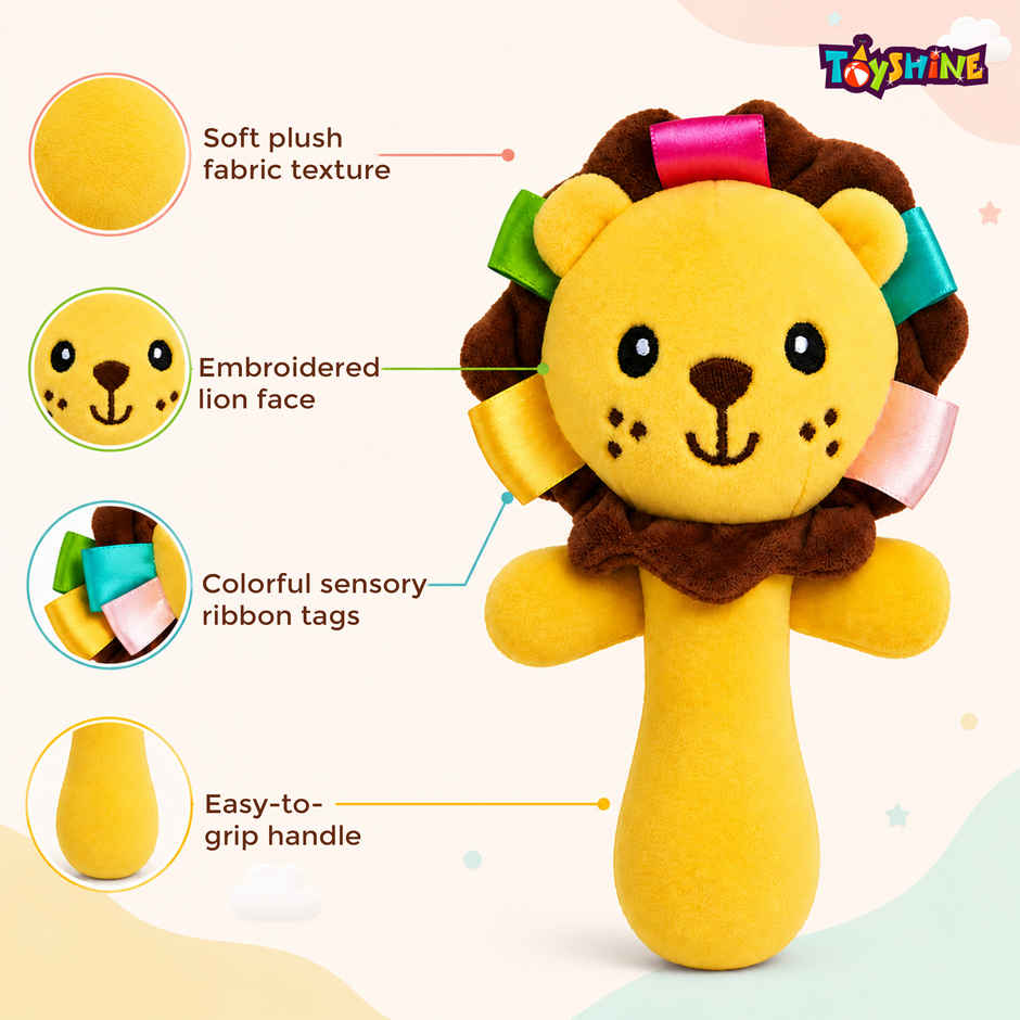 Toyshine Lion qoft Baby Rattle Plush Stuffed Animal Hand Rattle for Toddlers Girls Boys