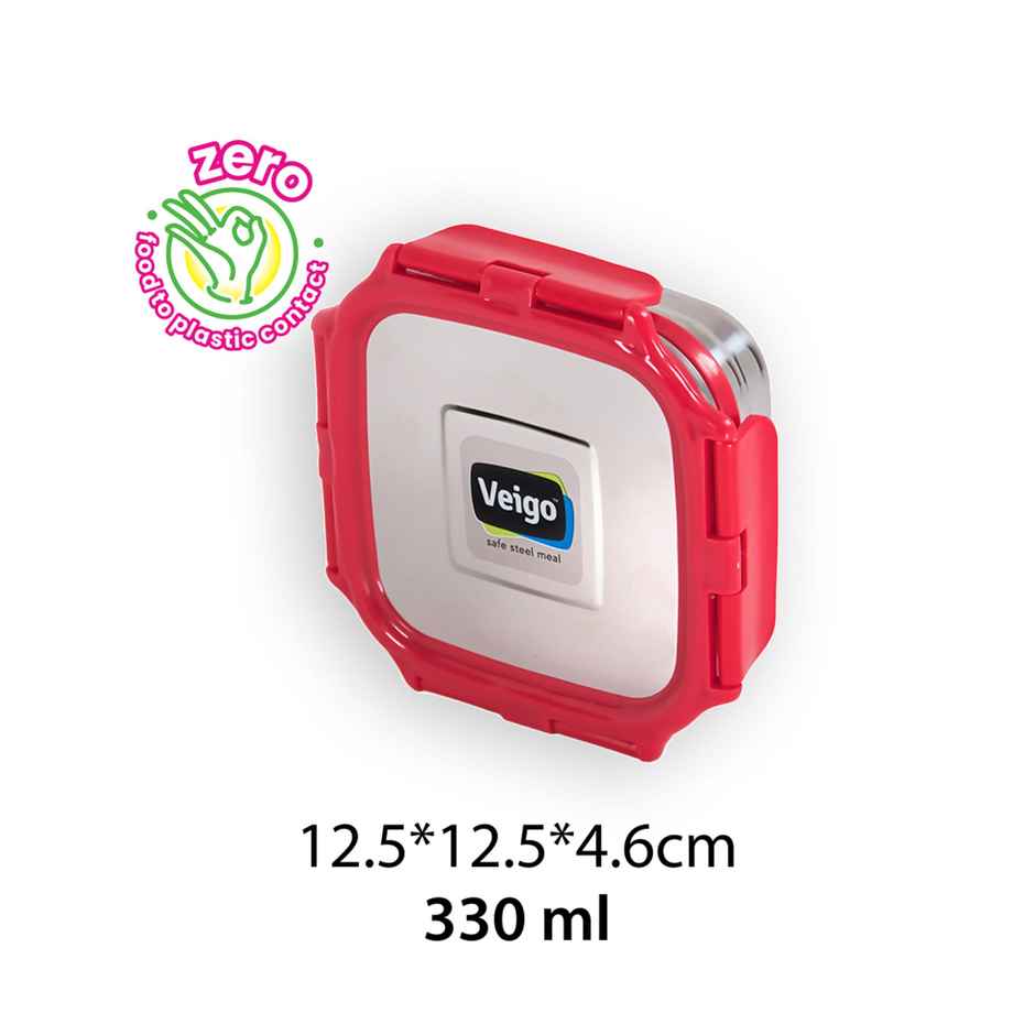 Veigo Medium Stainless Steel Leak Proof Lunch Box Container | 330 ml Office | School | Storage- Red