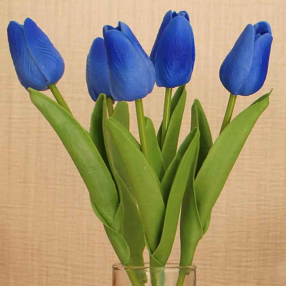 Tied Ribbons Set Of 5 Artificial Tulip Flowers Bunches Without Vase