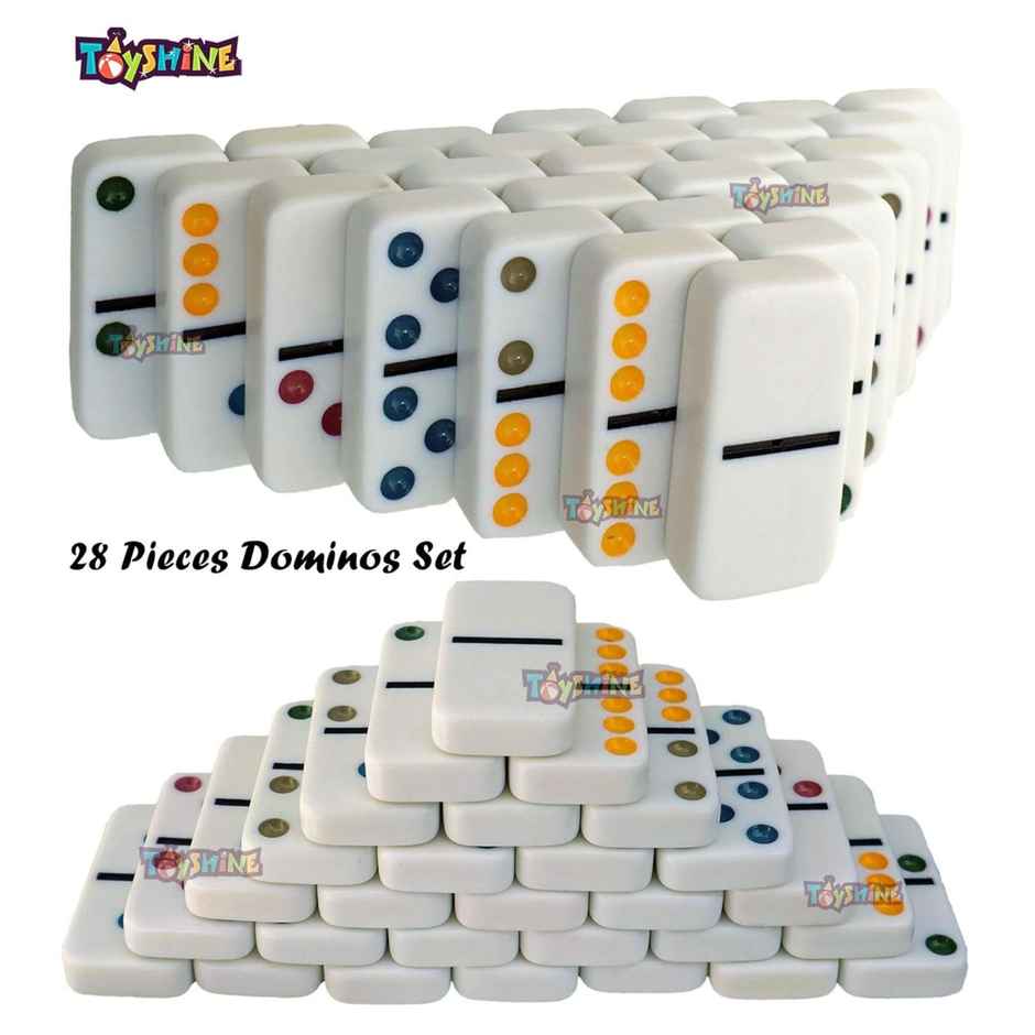 Toyshine Double 6 Color Dot Dominoes Game Set, Classic 28 Pieces In Tin Case, Match Game For Kid