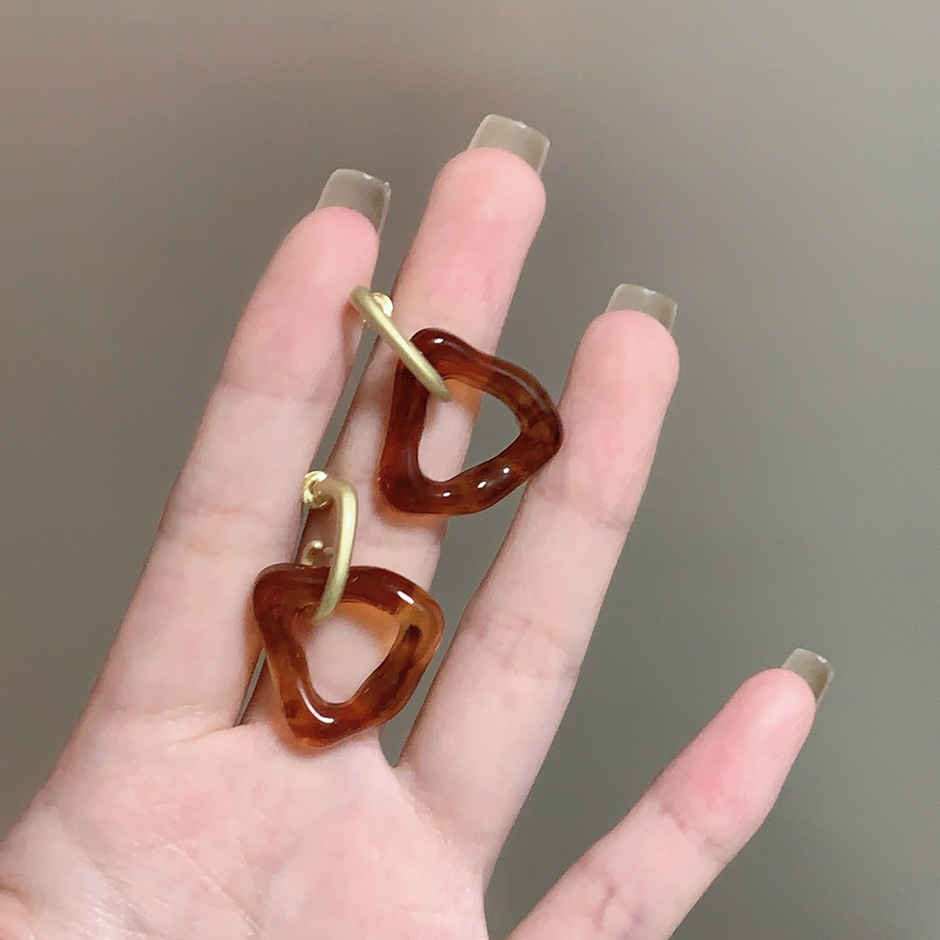 Just Lil Things Elegant Gold and Pearl Brown Geometric Hoop Earrings | jlt11527