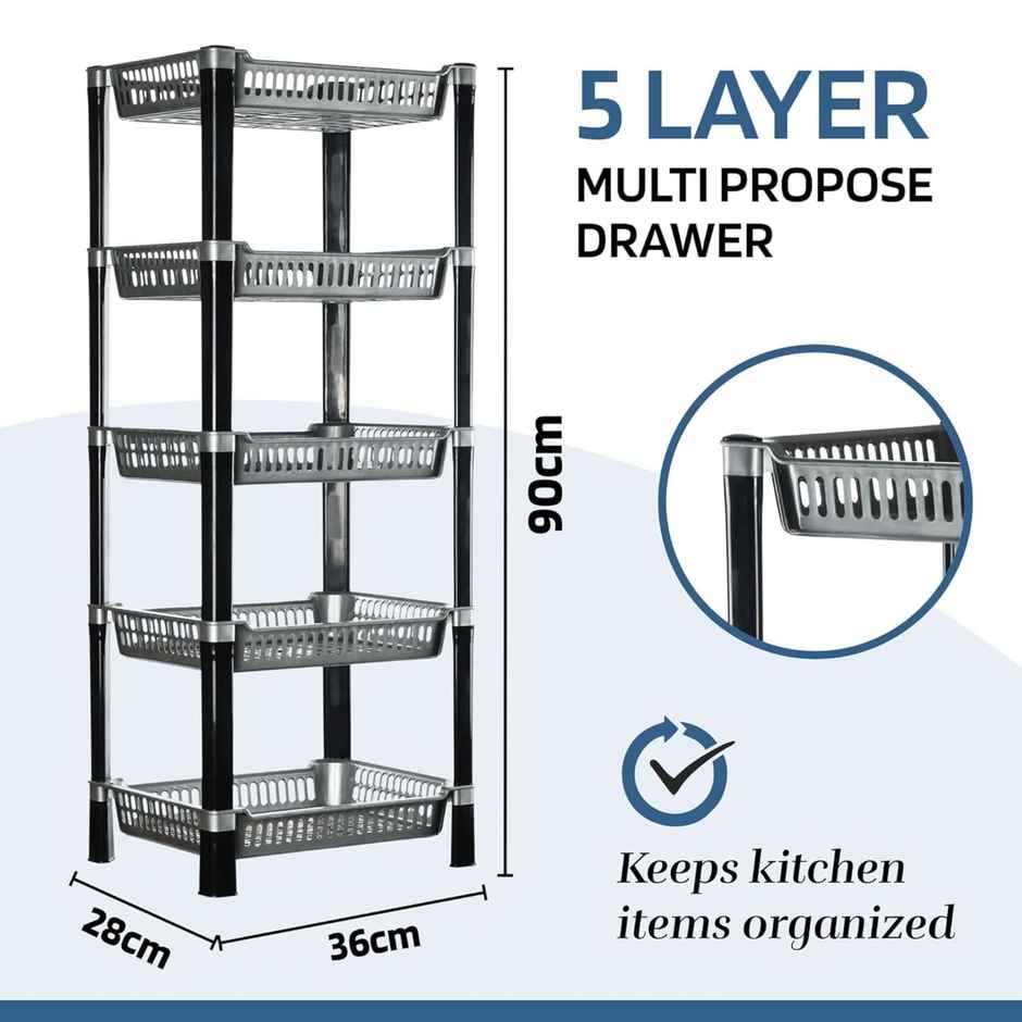 Kuber Industries 5-Layer Multipurpose Kitchen Organizer/Storage Rack | Silver