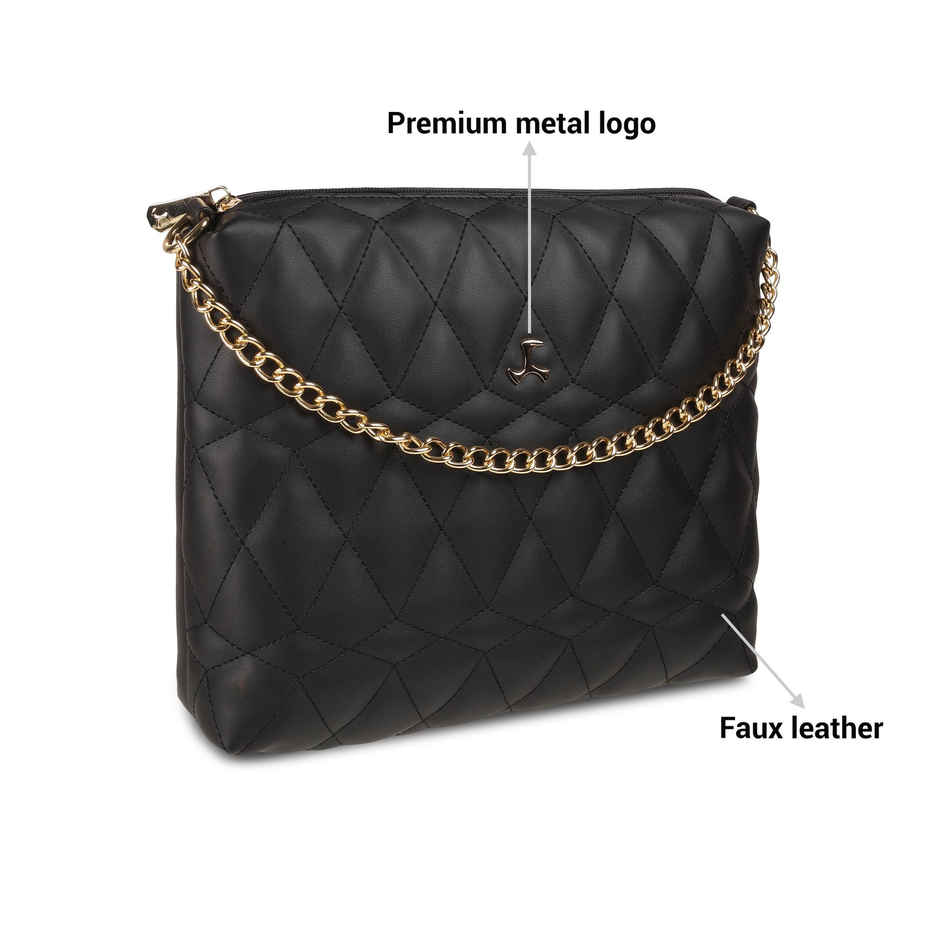 Mochi Black Synthetic Sling Bag for Women | 66-7673-11
