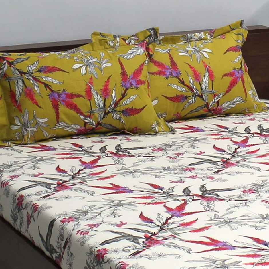 Bombay Dyeing Ivyrose 110 Tc 100% Cotton Red Bedsheet With 2 Pillow Covers - Black Queen