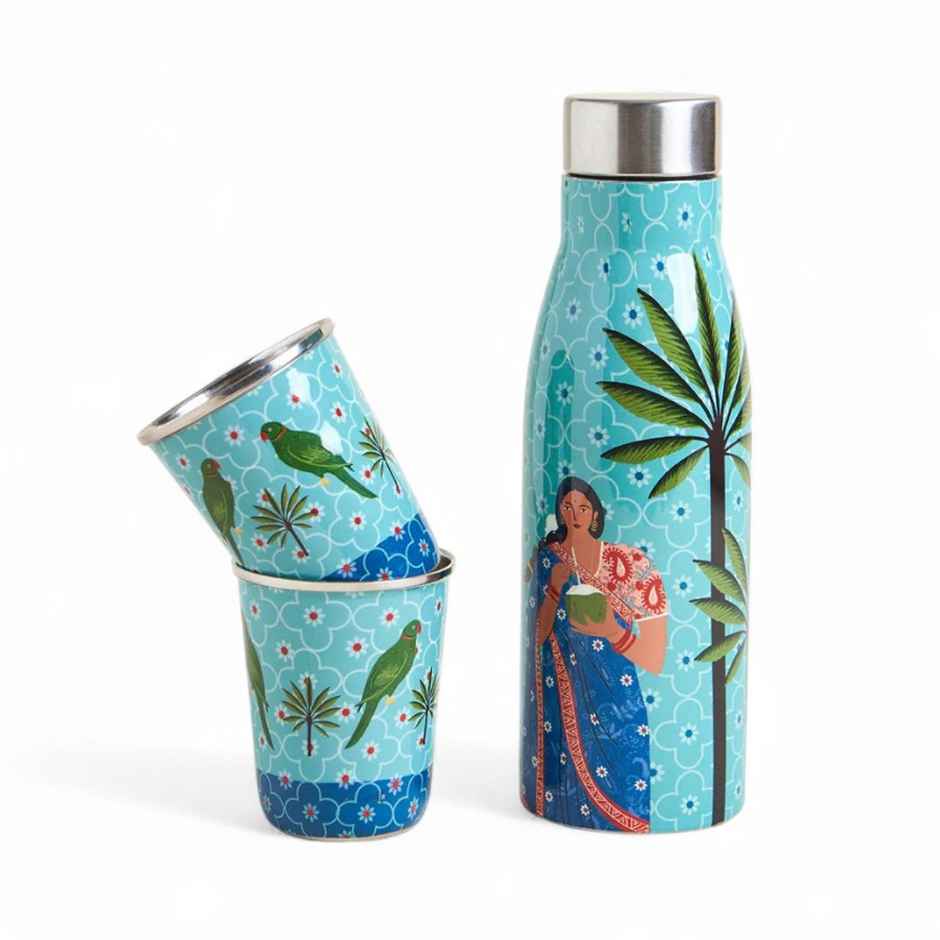 Chumbak Drinkware Set Steel Bottle with Tumbler set