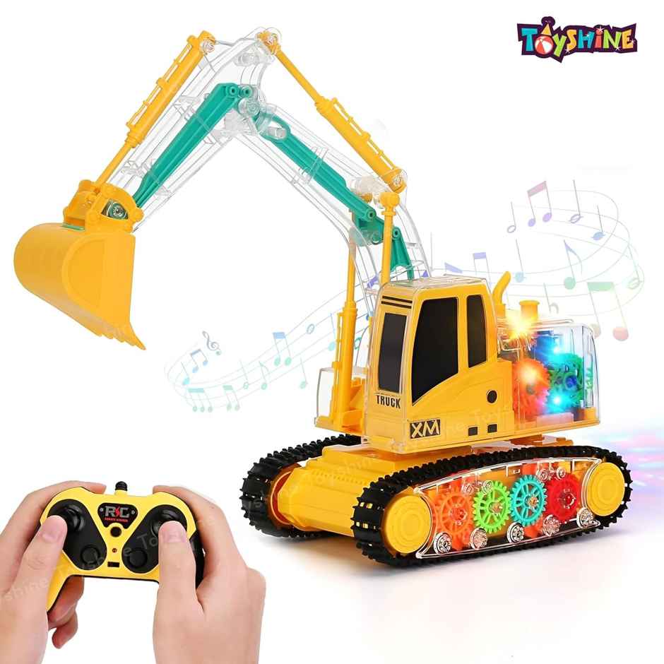 Toyshine Remote Control Transparent Excavator Toy with 3D Lights - Sound - Rechargeable Moving Gear