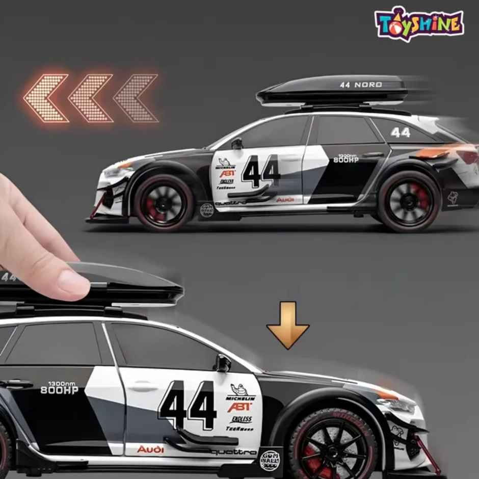 Toyshine 1:24 Die Cast Racing A4 Sports Car with Music Pull Back & Opening Doors for Kids 3+ White