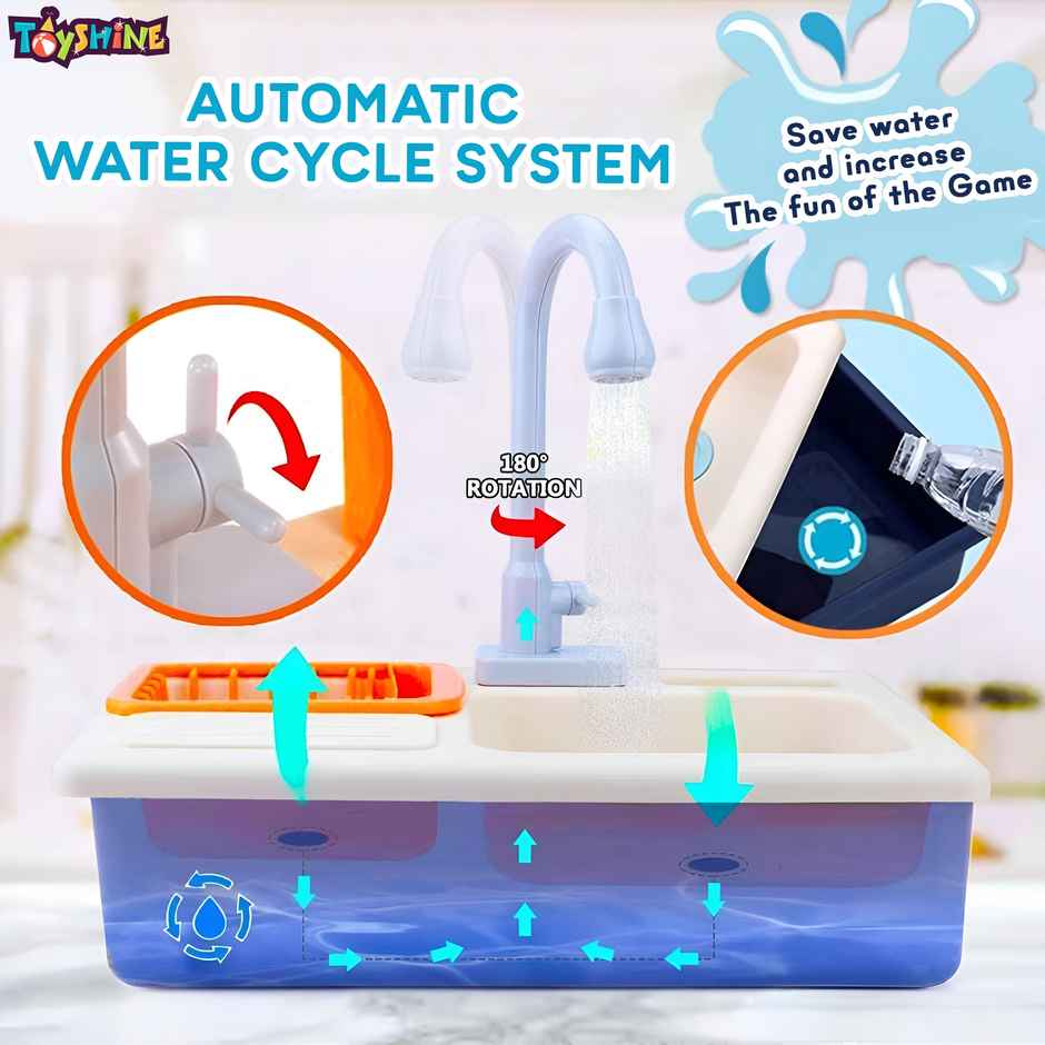 Toyshine Mist Spray Water Kitchen Playset Sink With Running Water, Blue