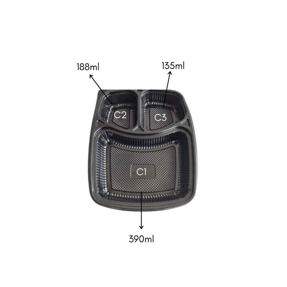 Disposable Platter Thali With Lid | 3 Compartment | 175 x 220 x 35 | Pack Of 5 | Tempware