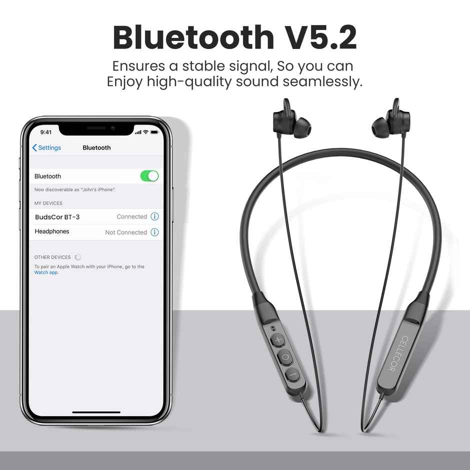 Cellecor Bt - 3 Wireless Bluetooth Earphone Neckband Magnetic Earbuds Black