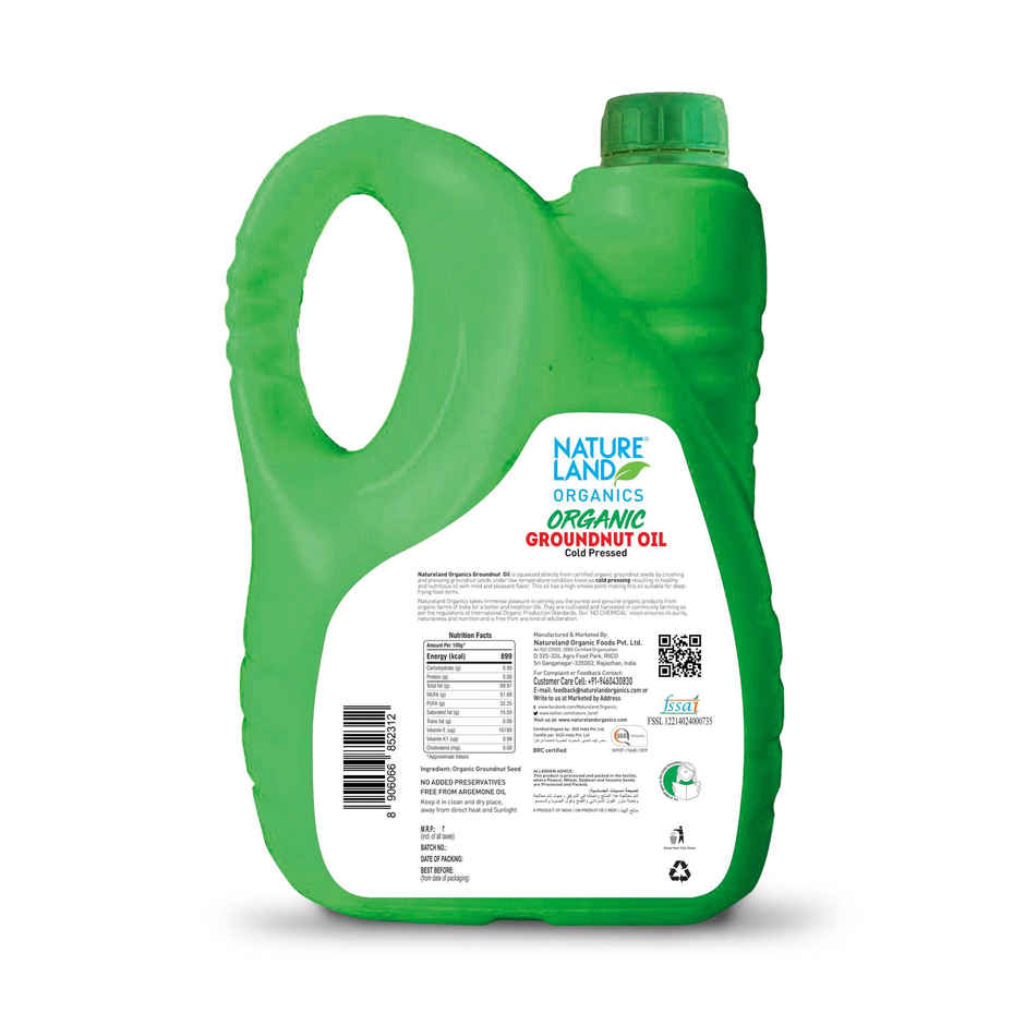 Natureland Organics Groundnut (Peanut) Cold Pressed Oil | Healthy Cooking Oil