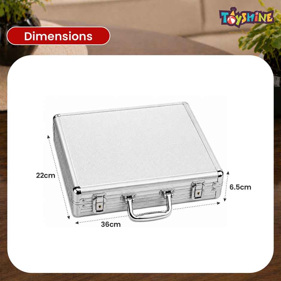 Toyshine Casino Style Poker Chips Set with Aluminum Finish Case, 2 Decks of Cards, 5 Dice, 1 Dealer Button - 200 Chip set