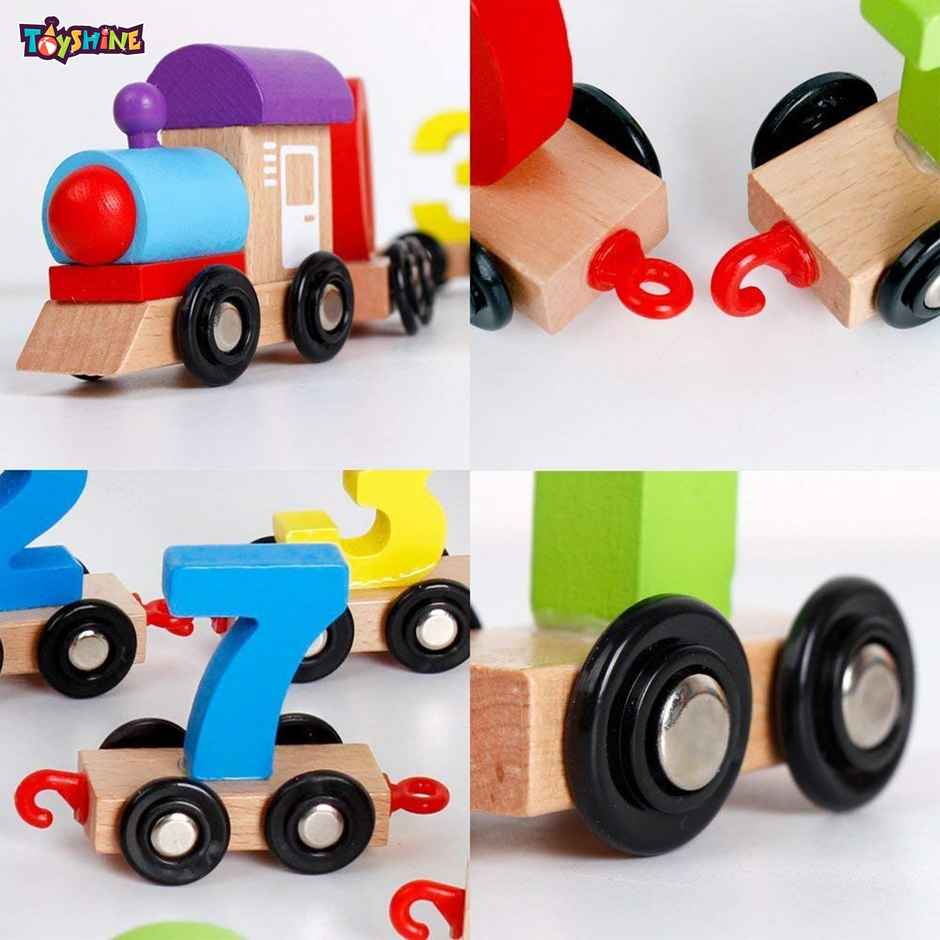 Toyshine Wooden Train Set With Numbers 0-9 - Educational Vehicle Model Toy | Multicolor