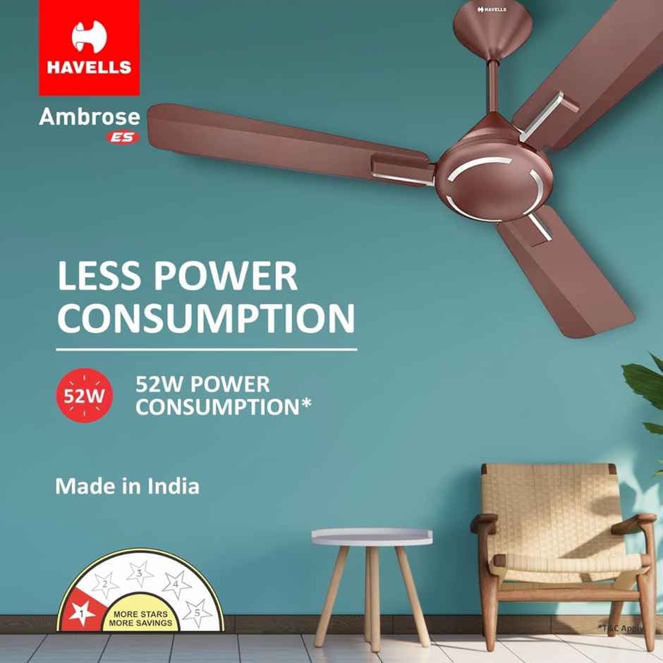 Havells Ambrose ES Ceiling Fan, 1200mm, Energy Saving, 100% Pure Copper Motor,Nickel Pearl Brown
