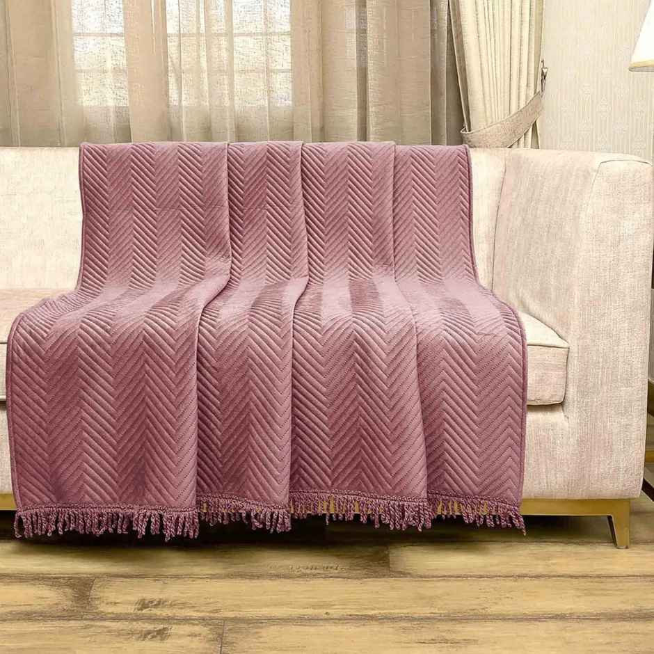 CasaCraft Pepperfry Sofa Covers Velvet Zig Zag Pink 55x86 Inch Reversible Cotton Blanket for Home