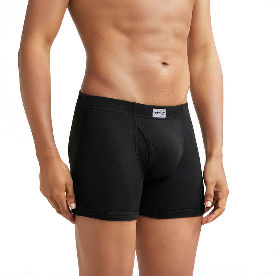 Jockey 8008 Men's Super Combed Cotton Rib Underwear Solid Boxer Brief|Concealed Waistband | Black-L