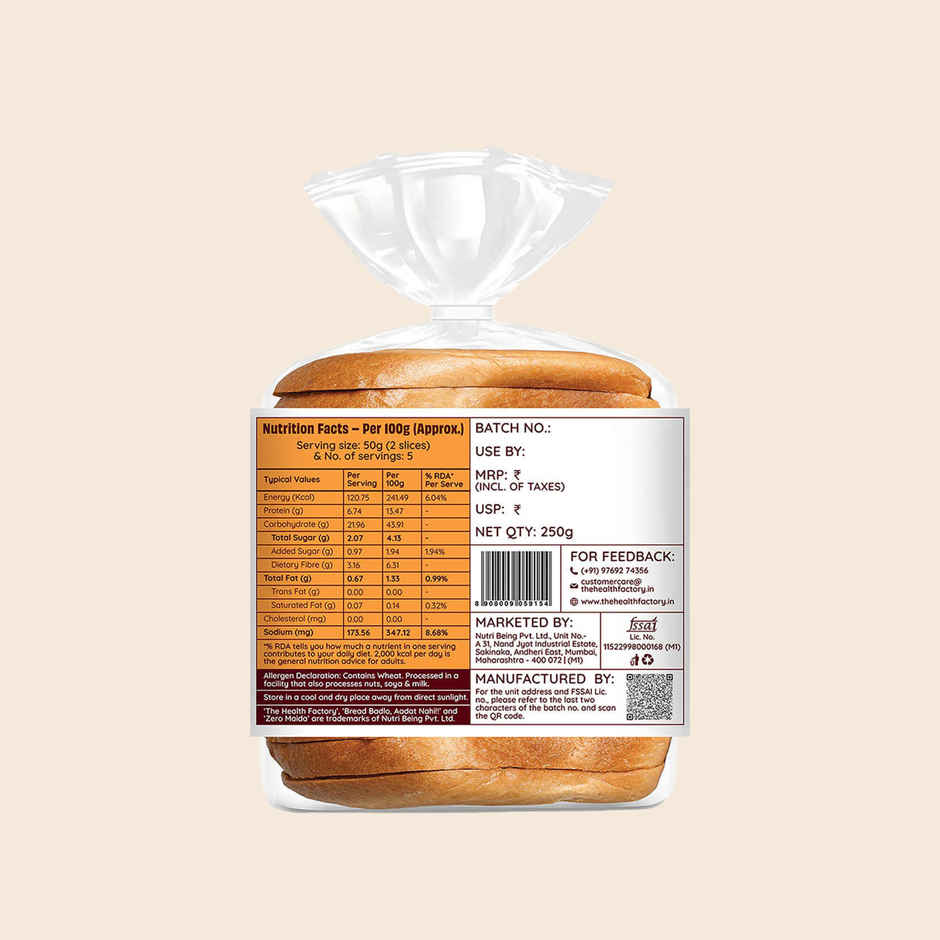 The Health Factory Whole Wheat Bread | Zero Maida | Source of Protein & Fibre