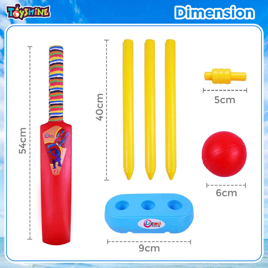 Toyshine Junior Plastic Cricket Set with Bat Size 2, Stump & Ball for Kids 2-4 Years - Assorted