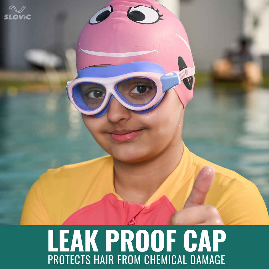 Slovic Kids Swimming Cap - Fish Design (Red Rose), Soft Stretchable Waterproof Swim Cap