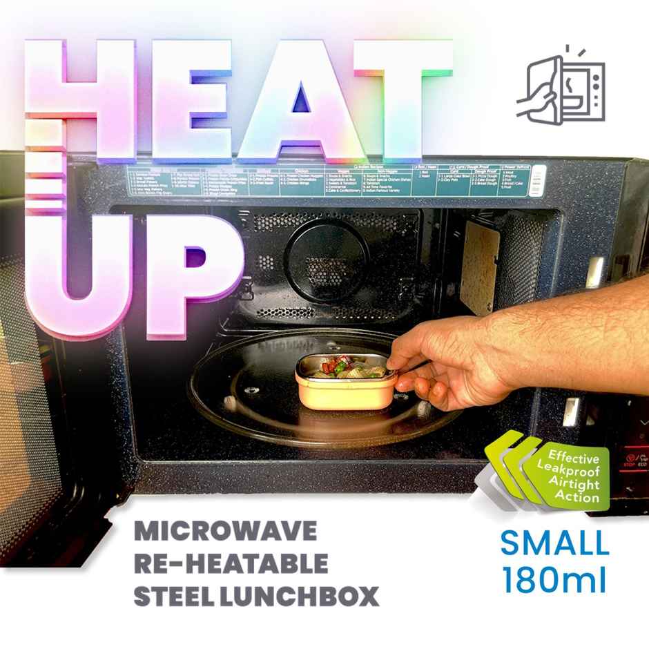 Veigo Heatup Small- Microwave Safe Stainless Steel Leak Proof Veg Box(180 ml) Peach Fuzz