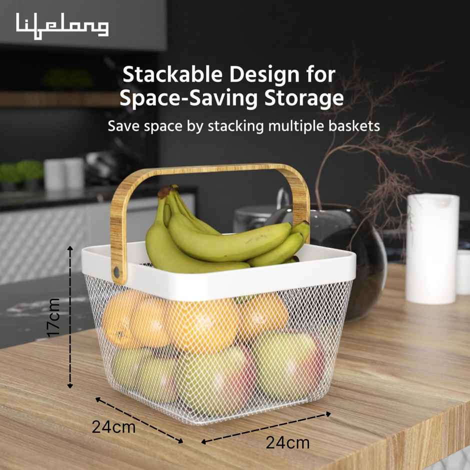 Lifelong Fruit Basket for Dining Table & Kitchen Storage | Mesh Open Storage Bin | Vegetable Basket
