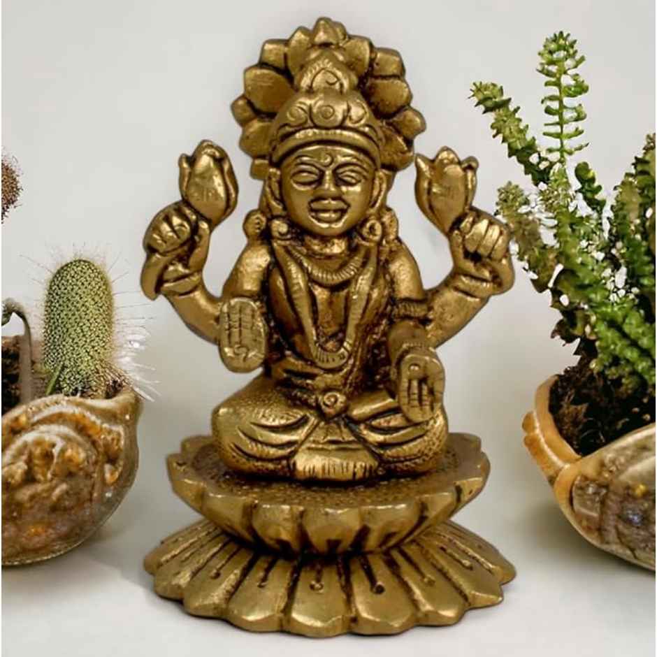 Laxmi Ji Brass Idol Multicoloured On Lotus | Devnidhi