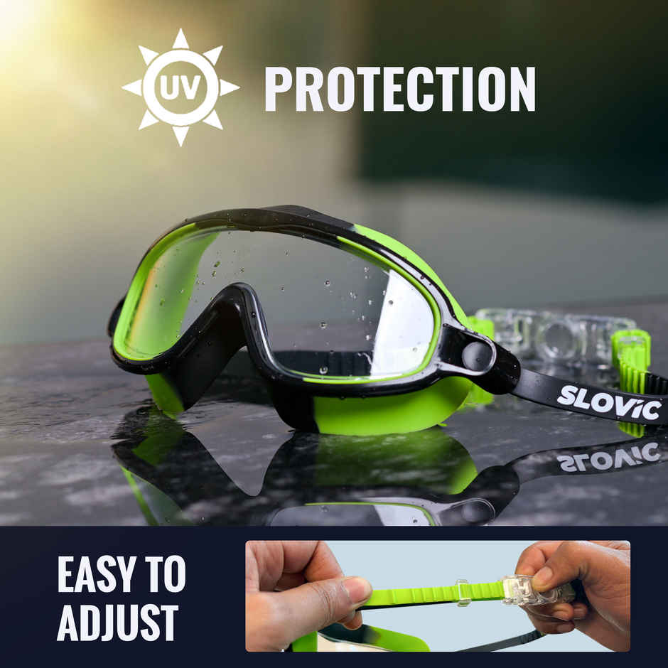 Slovic Kids Swimming Goggles - Anti-Fog, UV Protection with Adjustable Strap | Green & Black