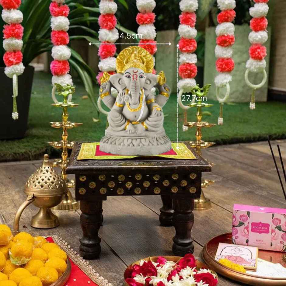 Eco-Friendly | Seed Ganesha Idol | Right Trunk | 8 inch | Dealberg