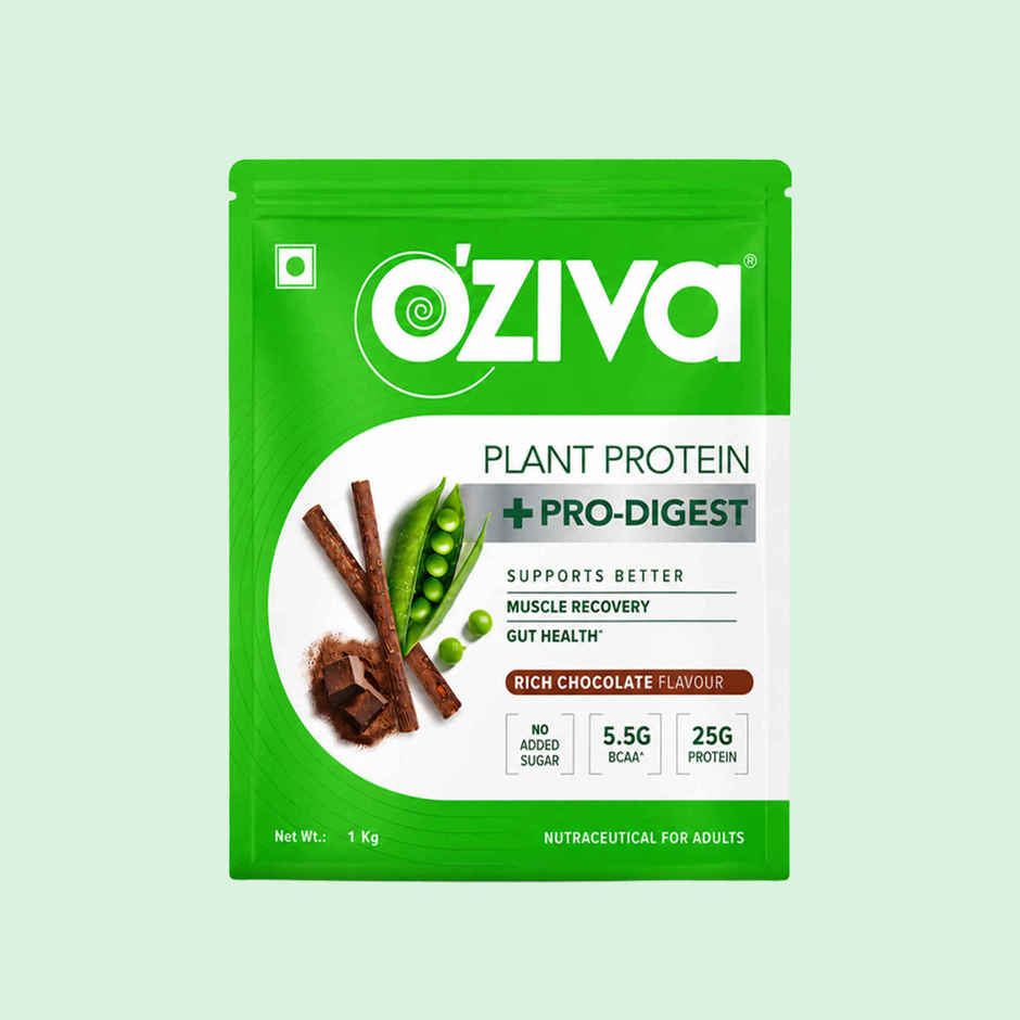 Oziva Bioactive Plant Protein Powder , 25g Protein | 5.5g Bcaa | Eaa | Sugar Free - Choclate , 1 Kg