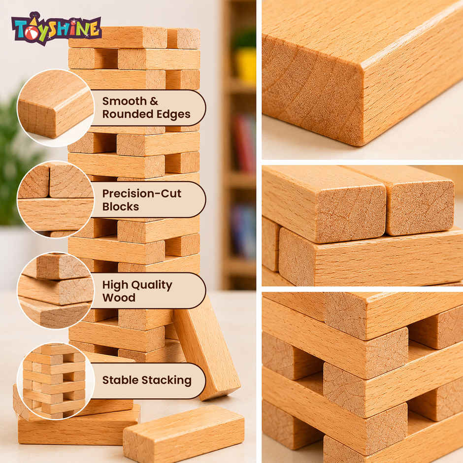 Toyshine Wooden 54 Wooden Building Block Tumbling Tower Party Game