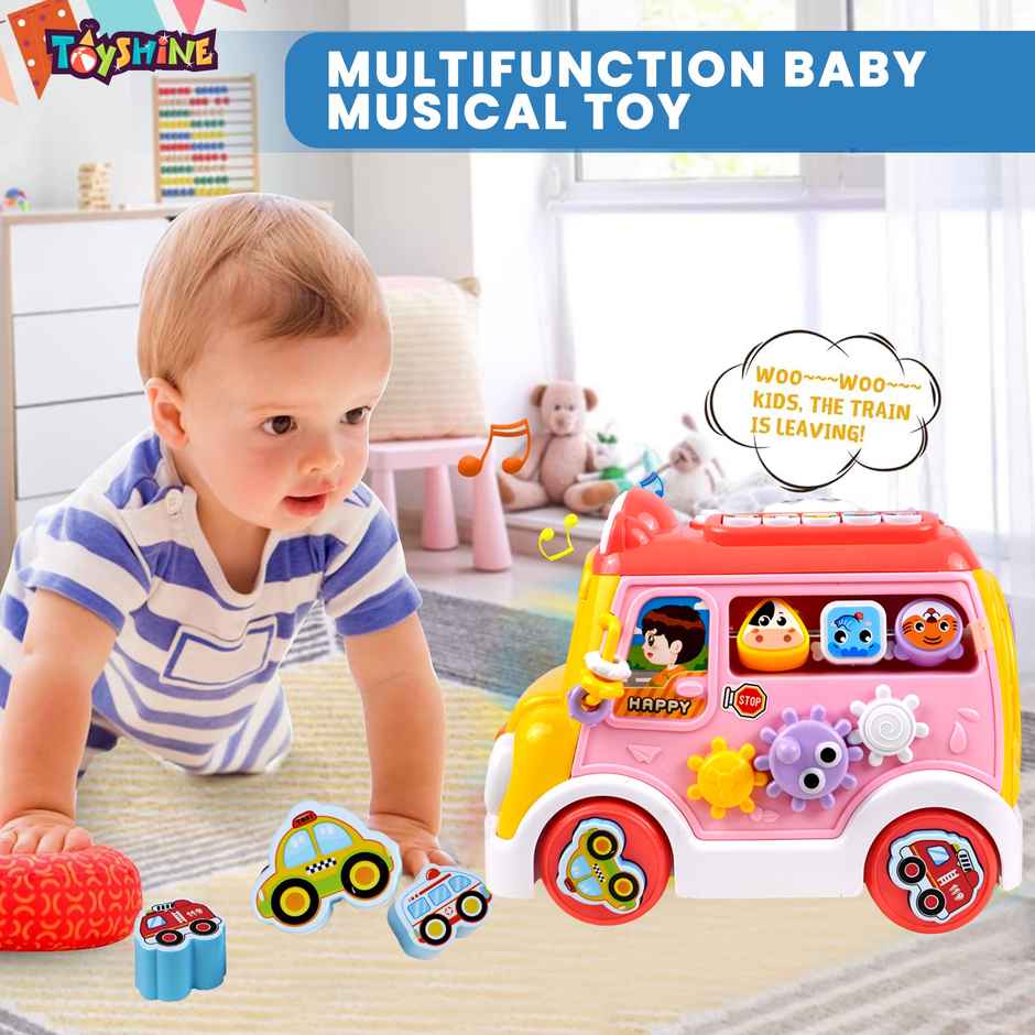 Toyshine 3-in-1 Musical Activity Bus Toy with Shape Sorter | Lights & Montessori Features