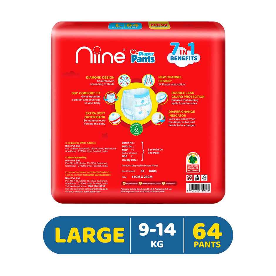 Niine Baby Pant Style Diaper | L | 64 pcs