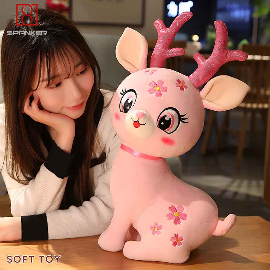 Spanker 20 Cm Sika Deer Plush Toy | Shimmer Horn | Pink | Gift for Kids