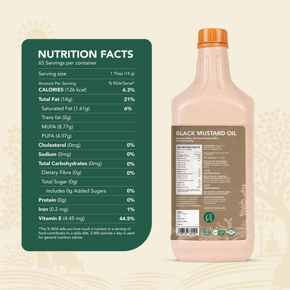 Anveshan Wood Cold Pressed Black Mustard Oil - HDPE Can | A1 Grade Mustard Seeds