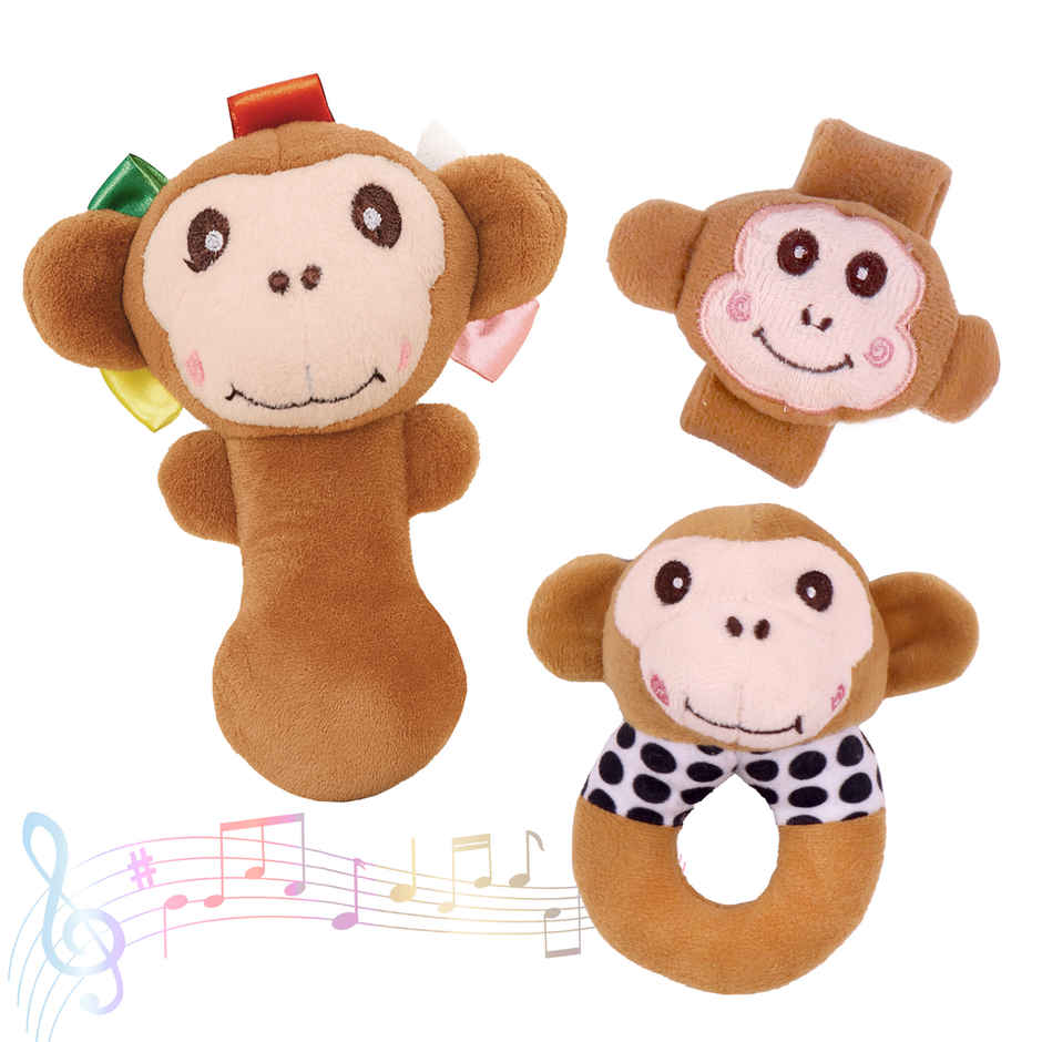 Spanker Baby Hand Cute Soft Monkey Rattle Set