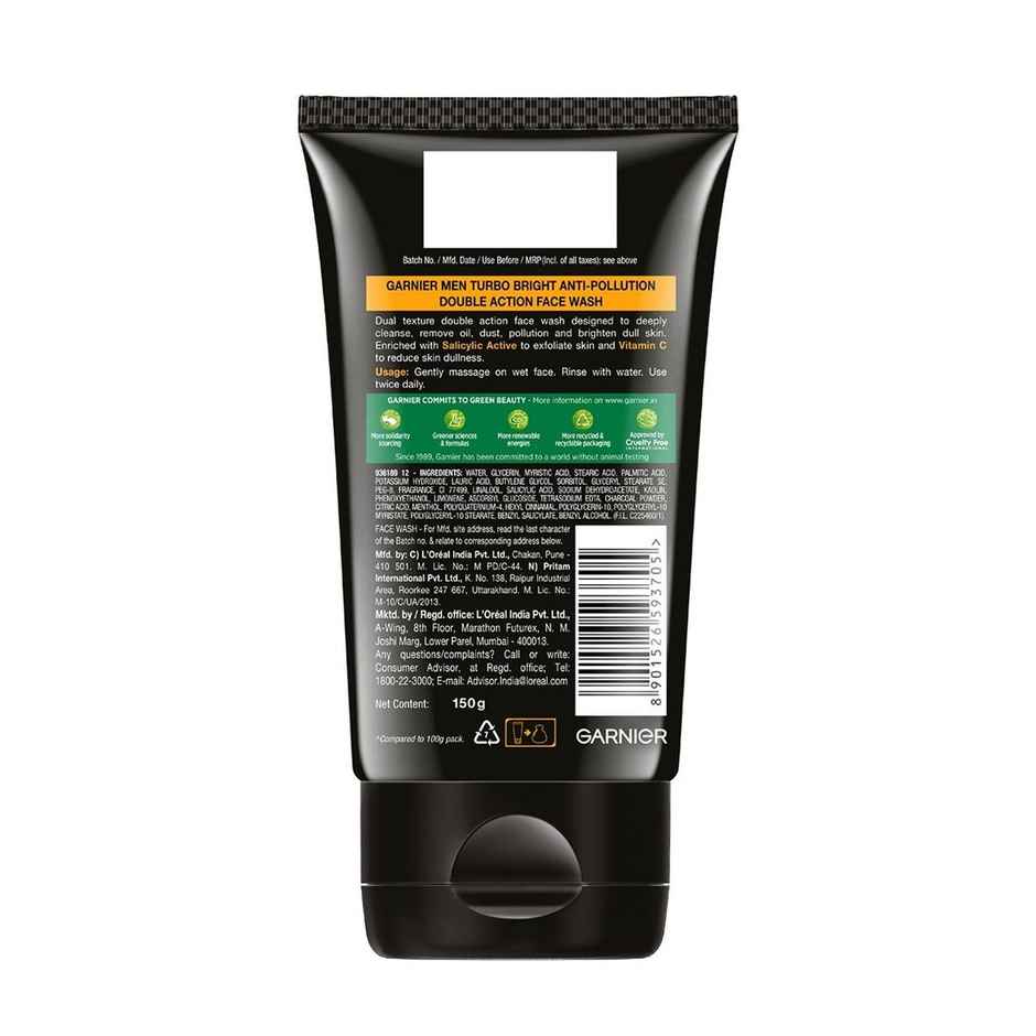 Garnier Men Turbo Bright Anti-Pollution Double Action Face Wash