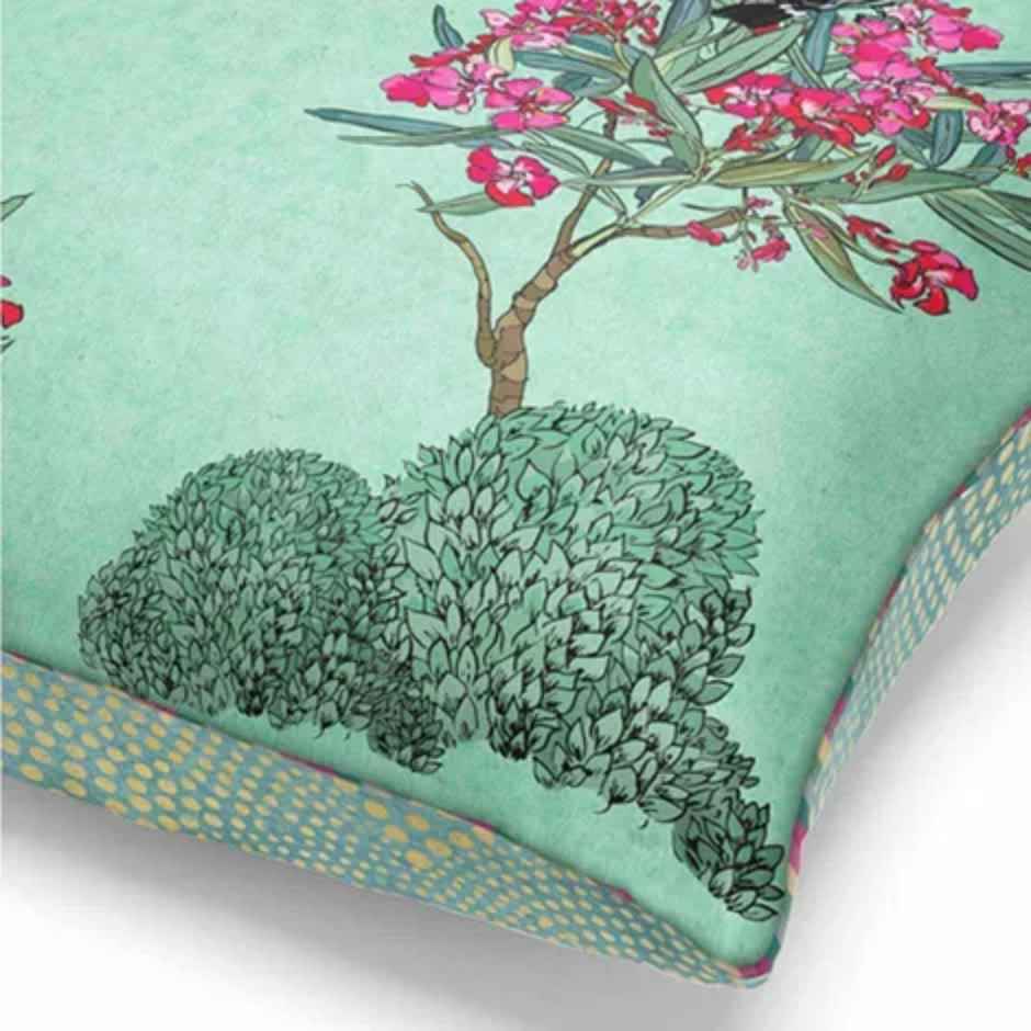 Bianca Designer Reversible Printed Silk Linen Cushion Covers | 16 X16 Size | Mint, Teal
