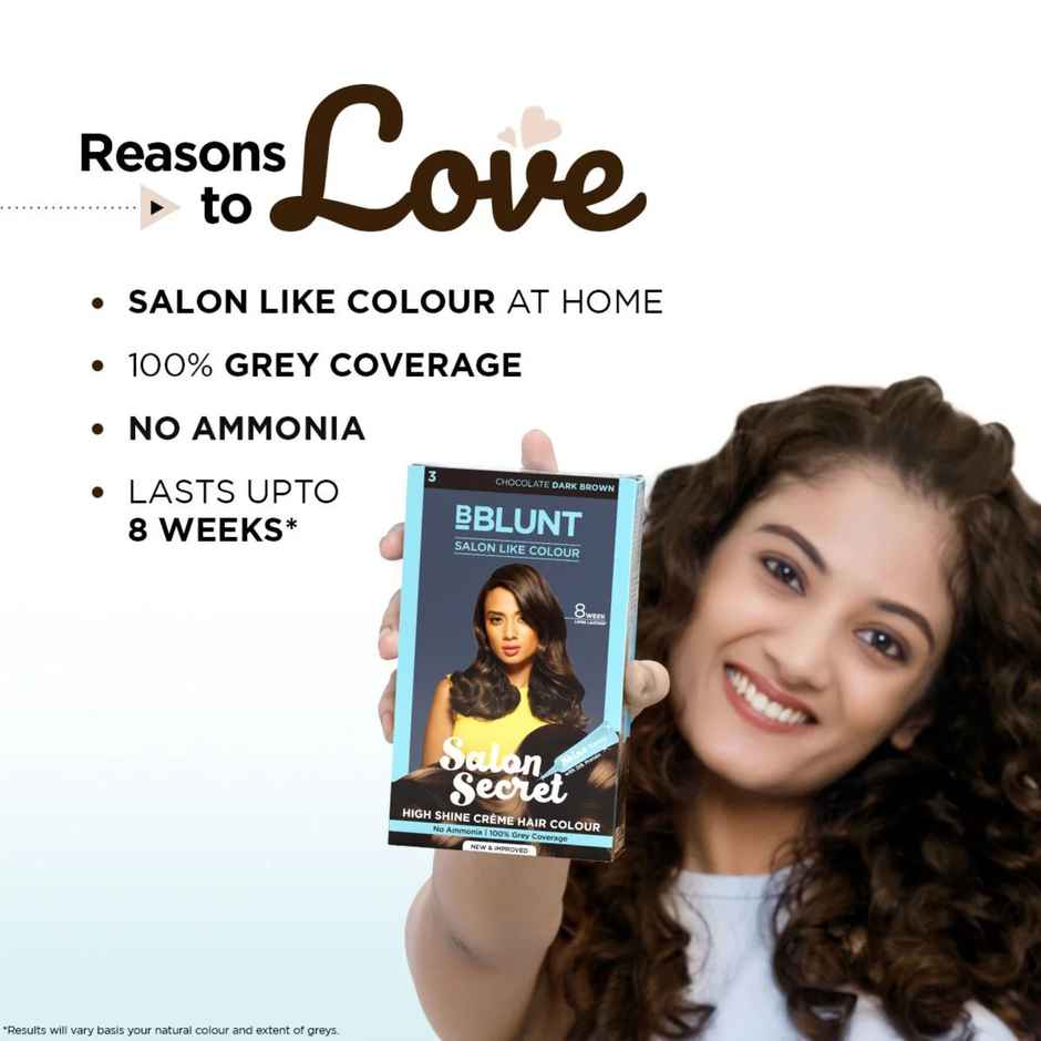 BBLUNT Salon Secret High Shine Creme Hair Colour Chocolate Dark Brown 3, No Ammonia